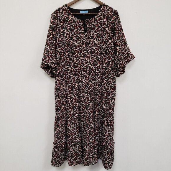 Draper James Womens Dark Cottagecore Floral Midi Dress Size XXL Tiered Prairie - Picture 1 of 11